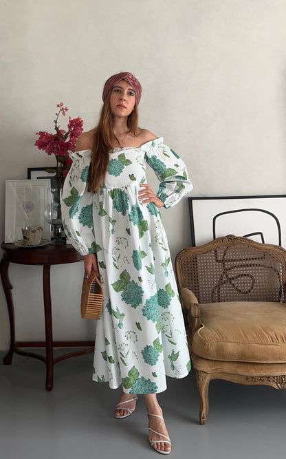 Hydrangea Days Off Shoulder Dress