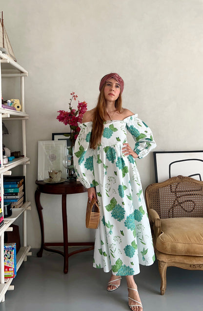 Hydrangea Days Off Shoulder Dress