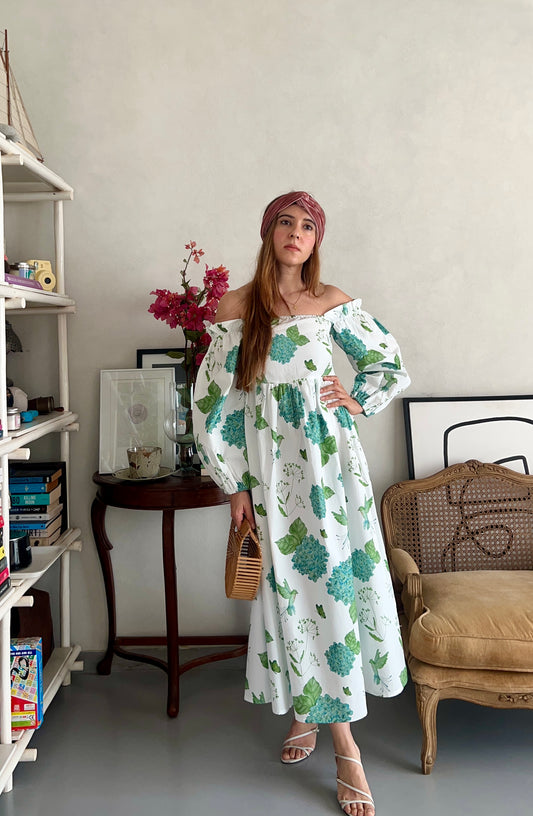 Hydrangea Days Off Shoulder Dress